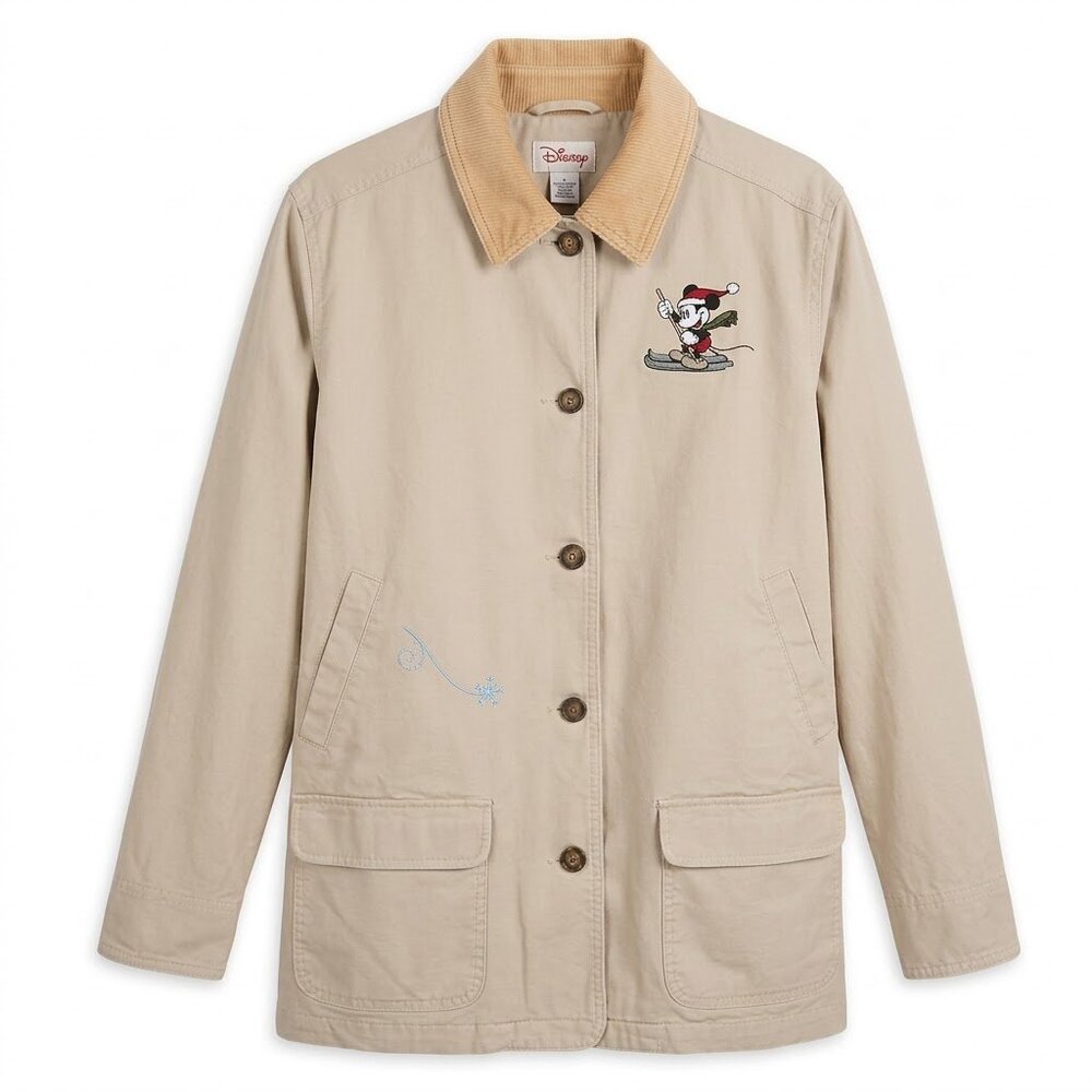 Vintage Disney Store Mickey Mouse & Friends Skiing Canvas Barn Jacket L Khaki